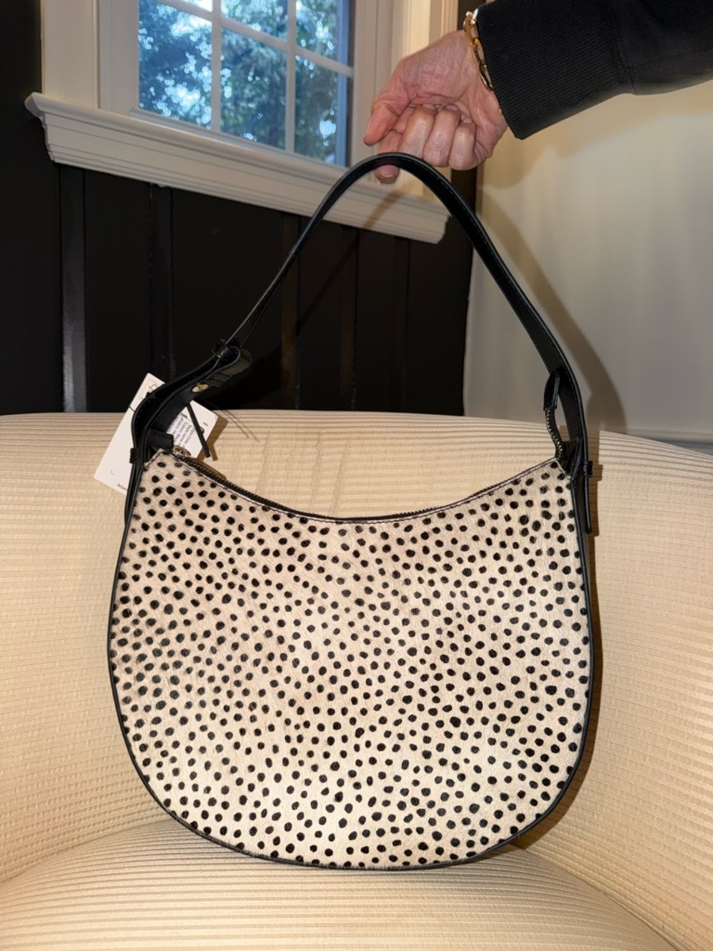 LK Bennett Black and White Speckled Shoulder Hobo Bag - Picture 2 of 8